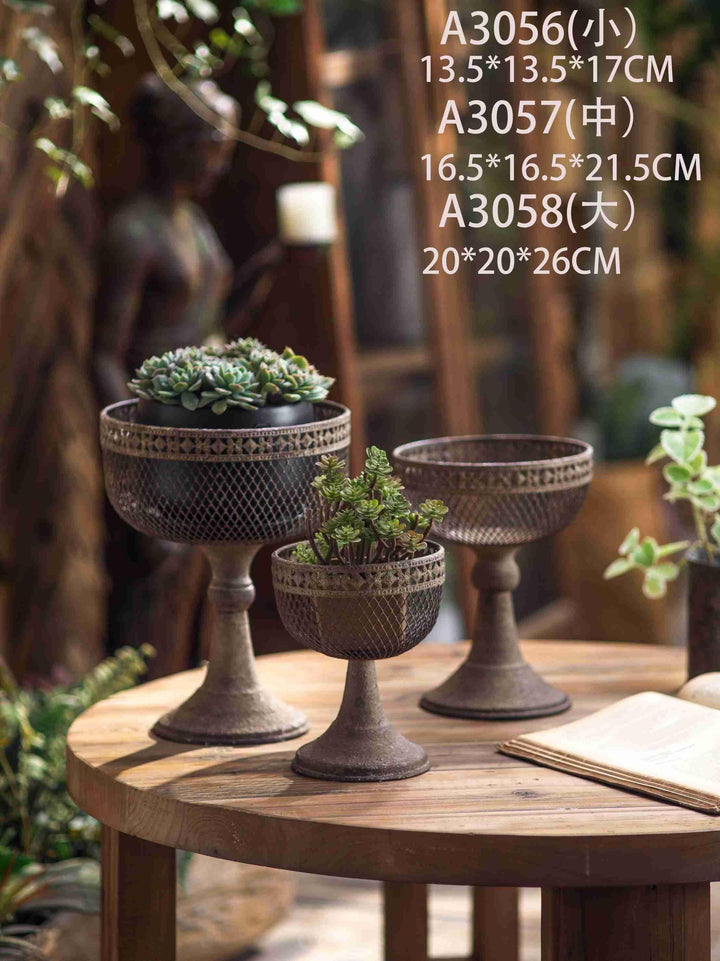 Set of 3 Vintage Pedestal Metal Planters