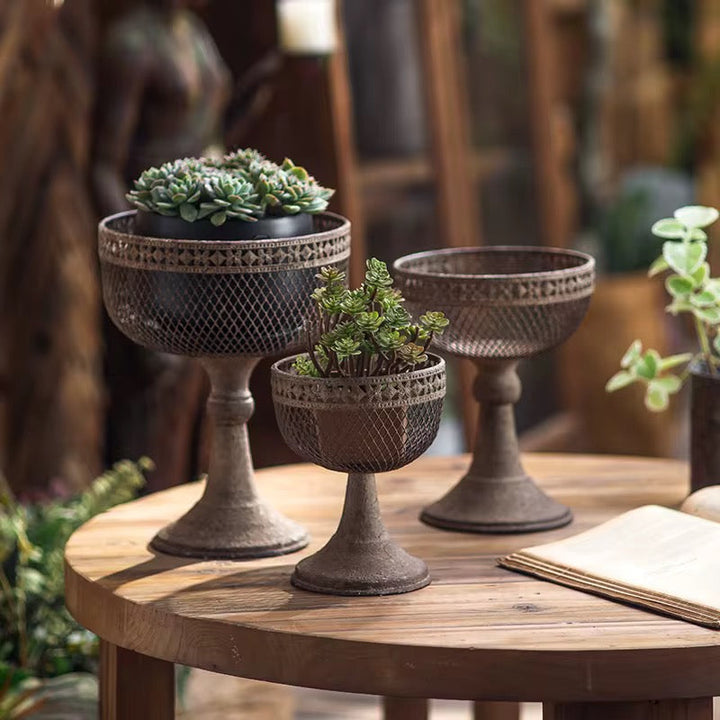 Set of 3 Vintage Pedestal Metal Planters