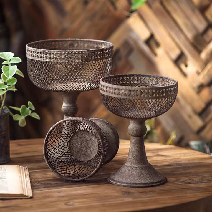 Set of 3 Vintage Pedestal Metal Planters