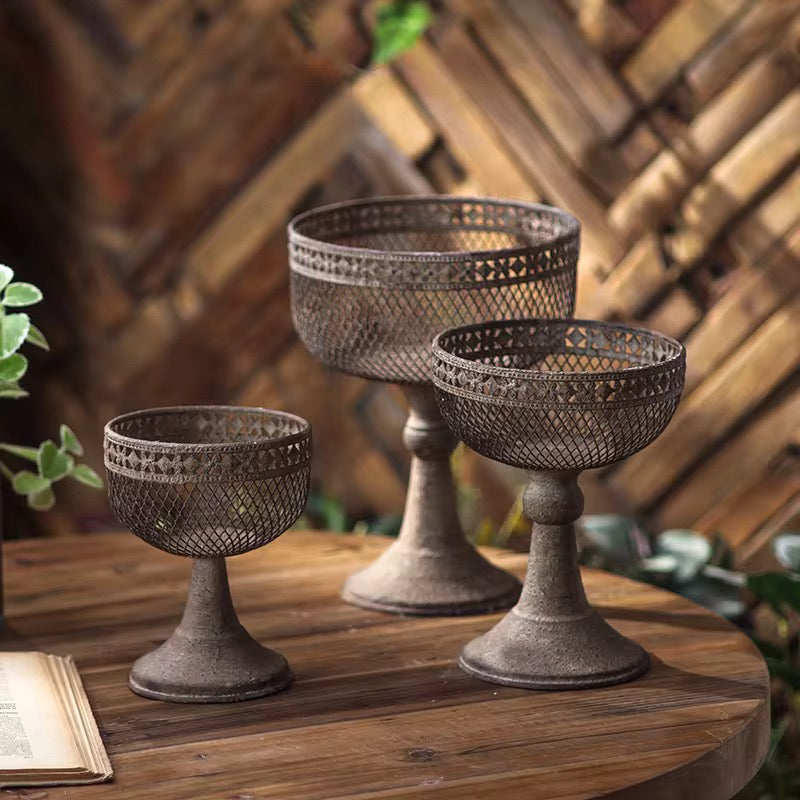 Set of 3 Vintage Pedestal Metal Planters