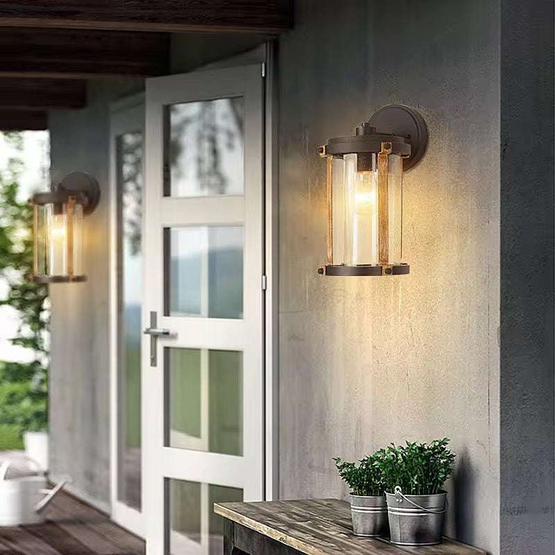 Industrial Black & Brass Outdoor Wall Light