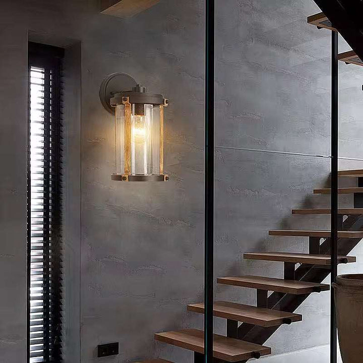 Industrial Black & Brass Outdoor Wall Light