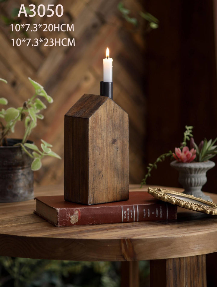 Rustic Wooden House Candle Holder