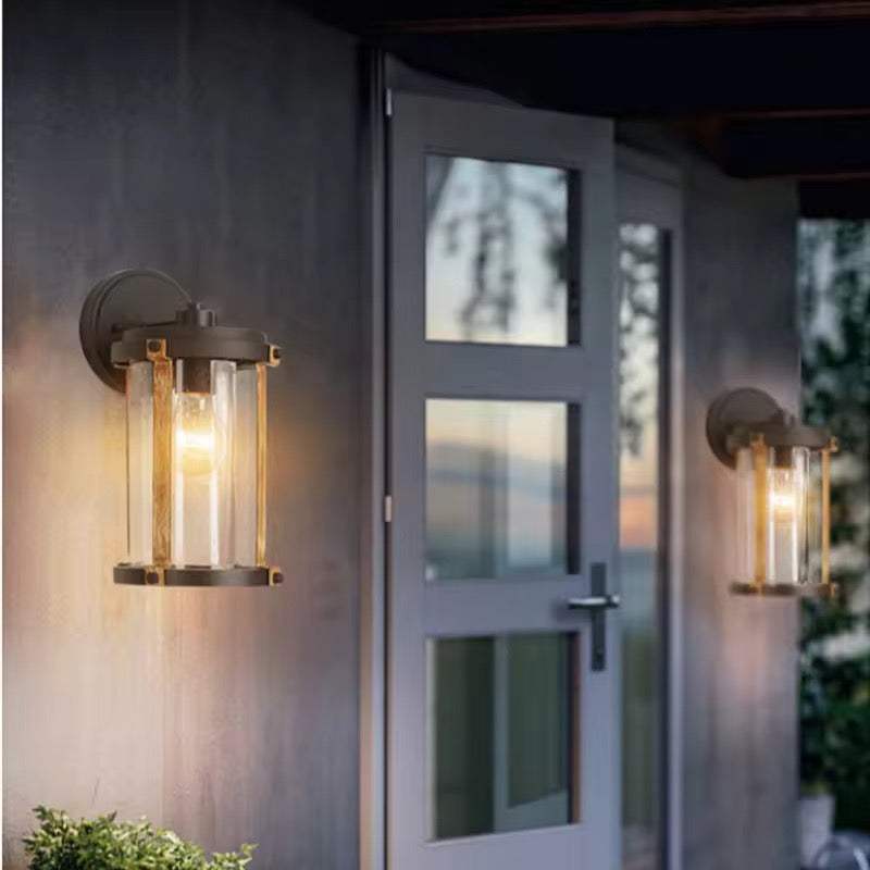 Industrial Black & Brass Outdoor Wall Light