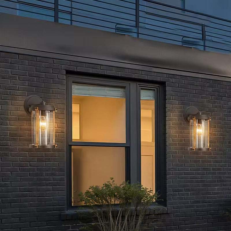 Industrial Black & Brass Outdoor Wall Light