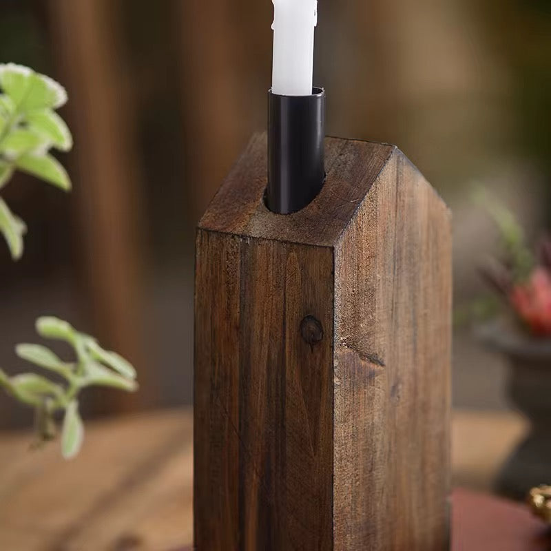 Rustic Wooden House Candle Holder