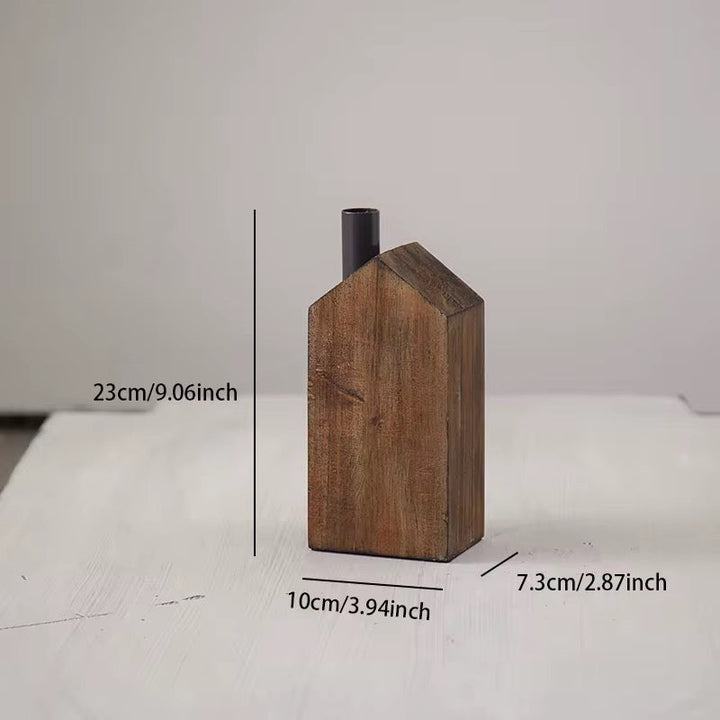 Rustic Wooden House Candle Holder