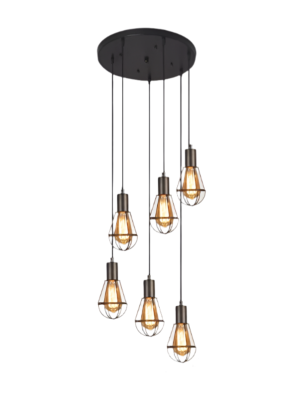 Industrial Pendant Light with Black Wire Cage Design