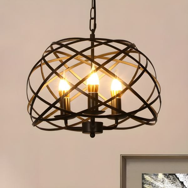 Industrial Black & Brass Woven Cage Pendant Chandelier