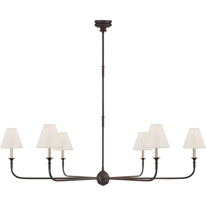 Traditional dark bronze six-light chandelier with cream fabric shades