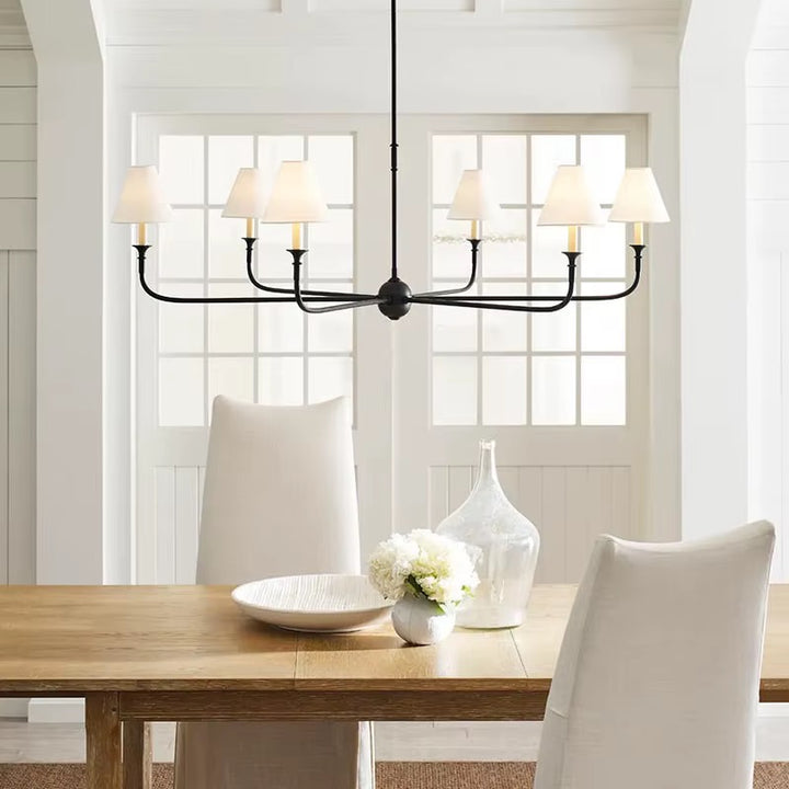 Traditional Black  6-Light Chandelier with Cream Fabric Shades