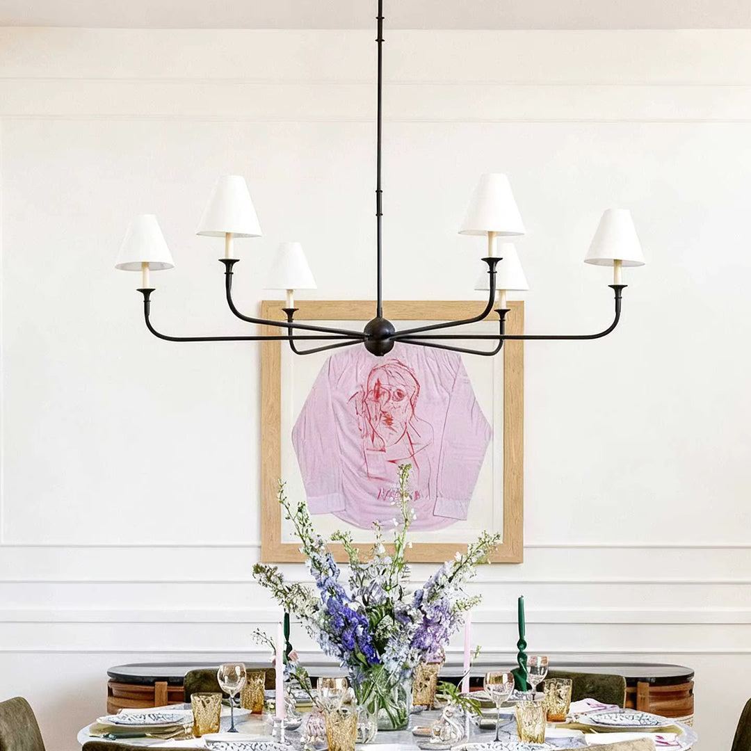 Traditional Black  6-Light Chandelier with Cream Fabric Shades
