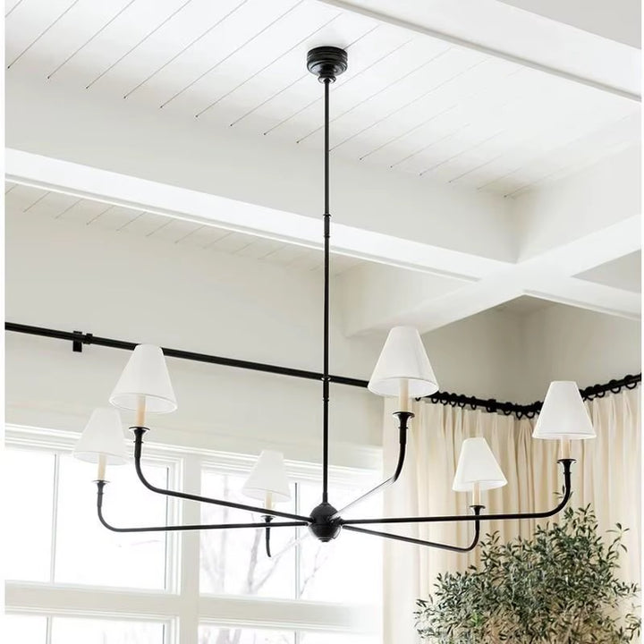 Traditional Black  6-Light Chandelier with Cream Fabric Shades