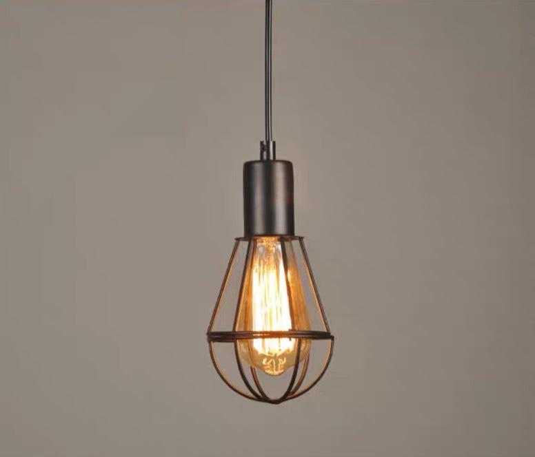 Industrial Pendant Light with Black Wire Cage Design