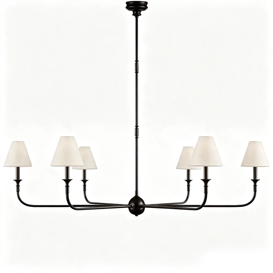 Traditional Black  6-Light Chandelier with Cream Fabric Shades