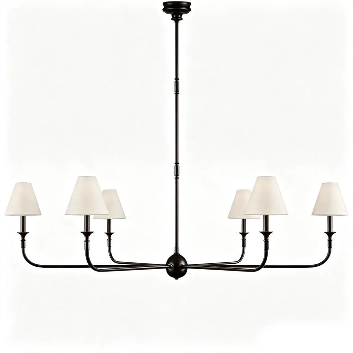 Traditional Black  6-Light Chandelier with Cream Fabric Shades
