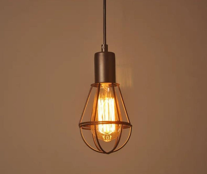 Industrial Pendant Light with Black Wire Cage Design