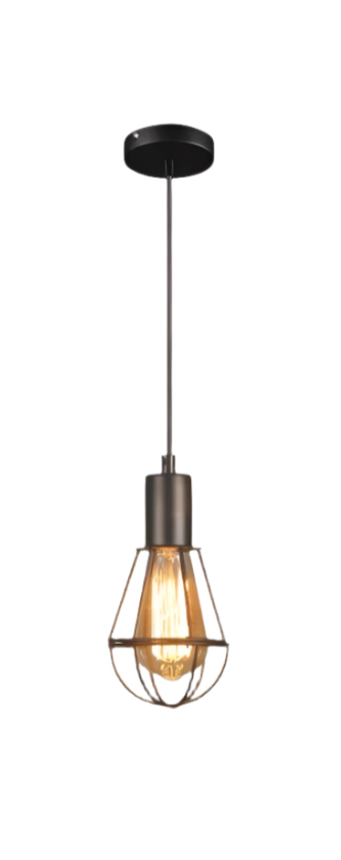 Industrial Pendant Light with Black Wire Cage Design