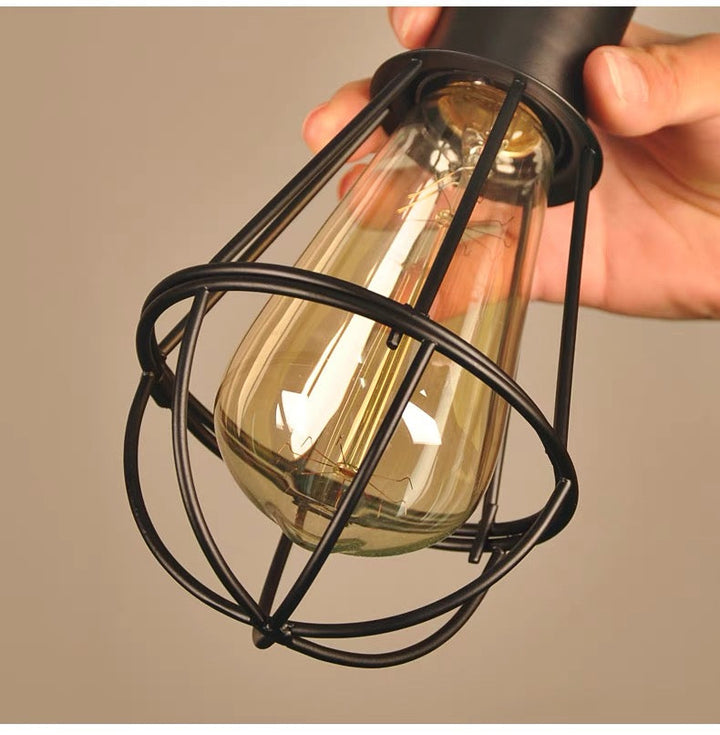 Industrial Pendant Light with Black Wire Cage Design