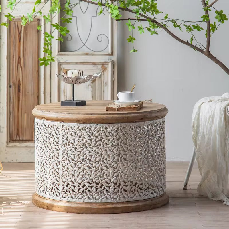 Carved Drum Coffee Tables