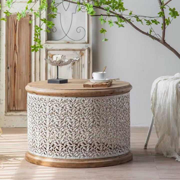 Carved Drum Coffee Tables