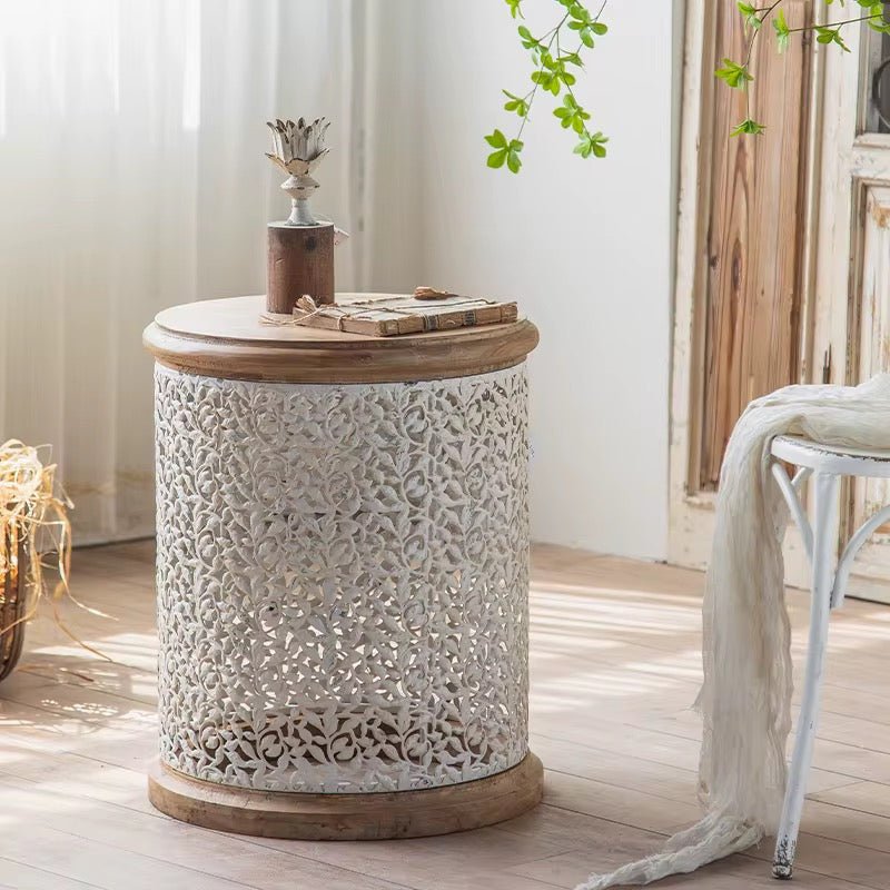 Carved Drum Coffee Tables