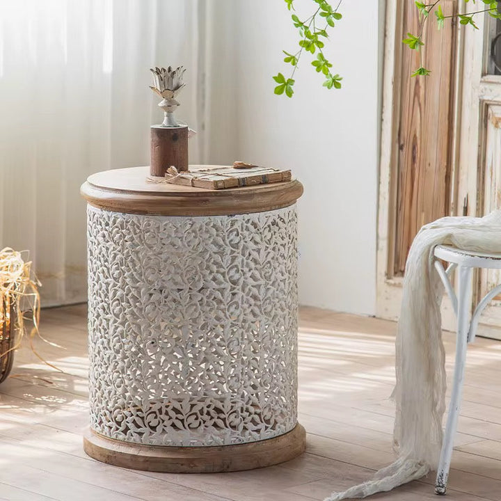 Carved Drum Coffee Tables