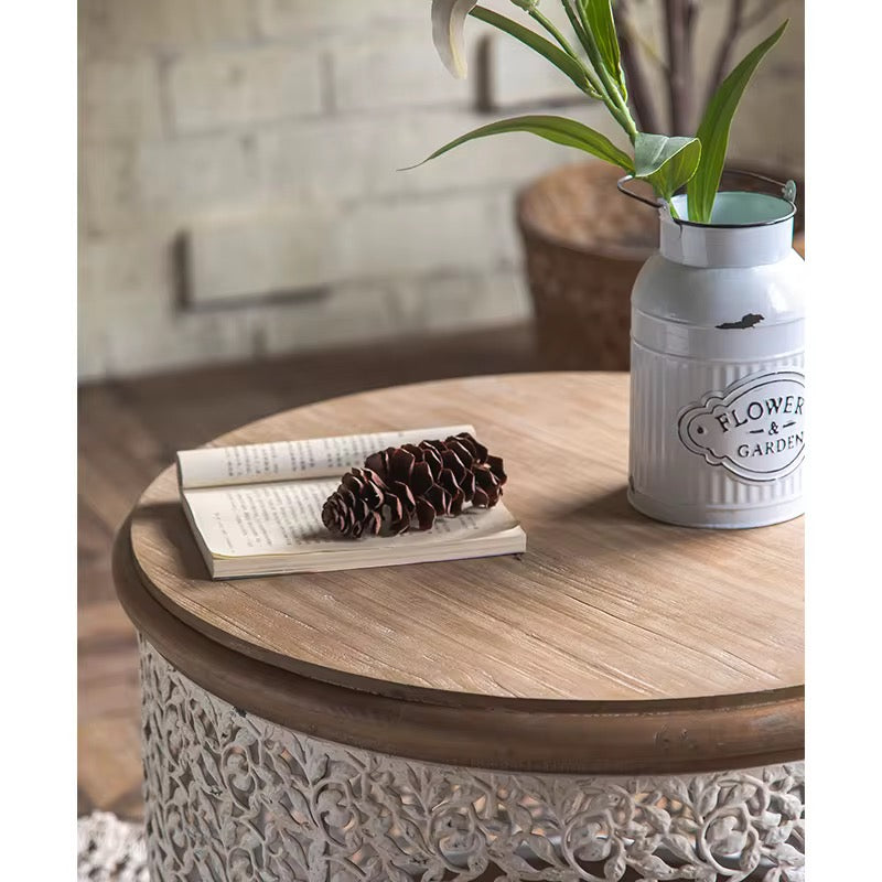 Carved Drum Coffee Tables