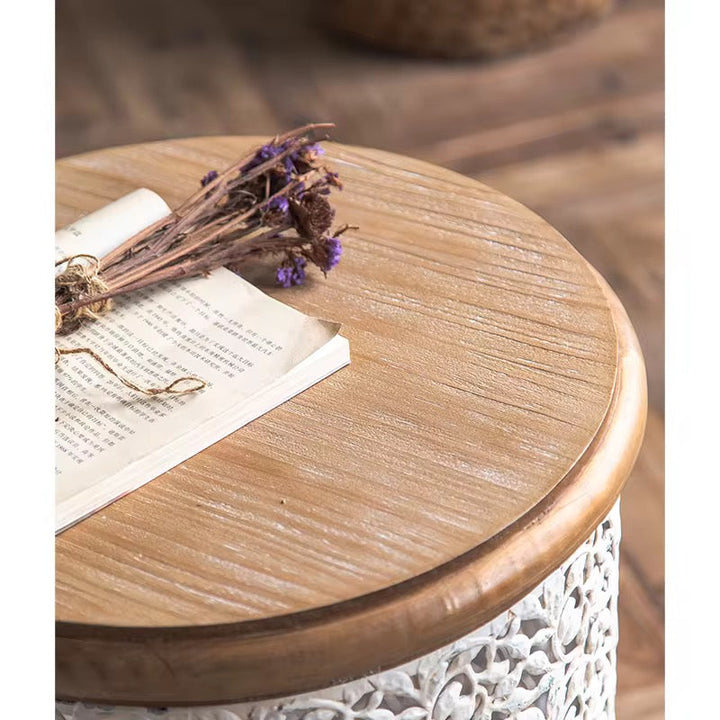 Carved Drum Coffee Tables