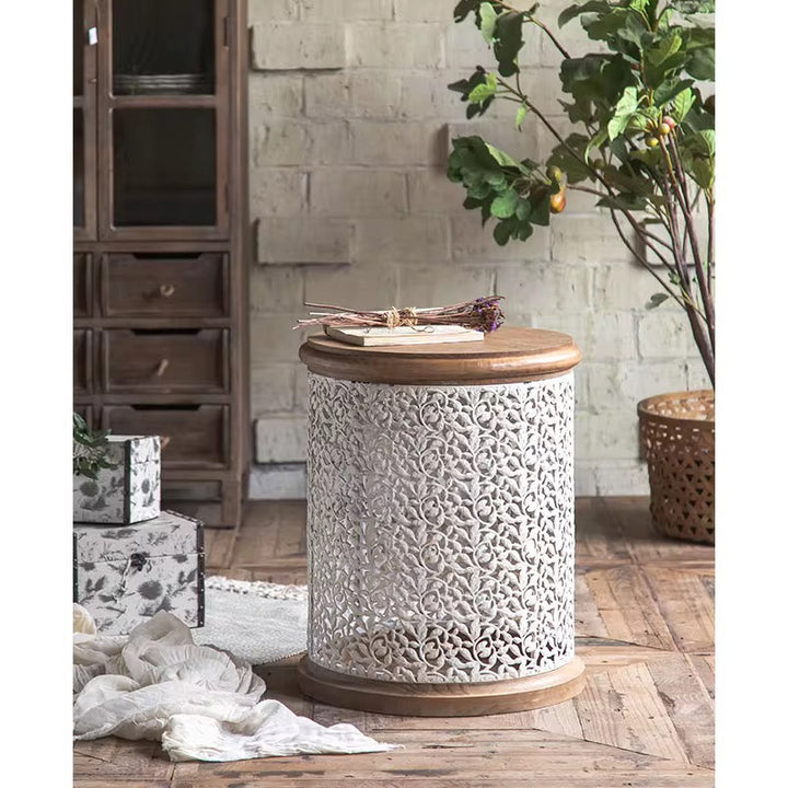 Carved Drum Coffee Tables