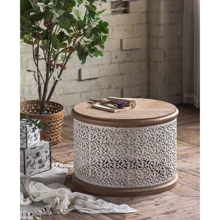 Carved Drum Coffee Tables