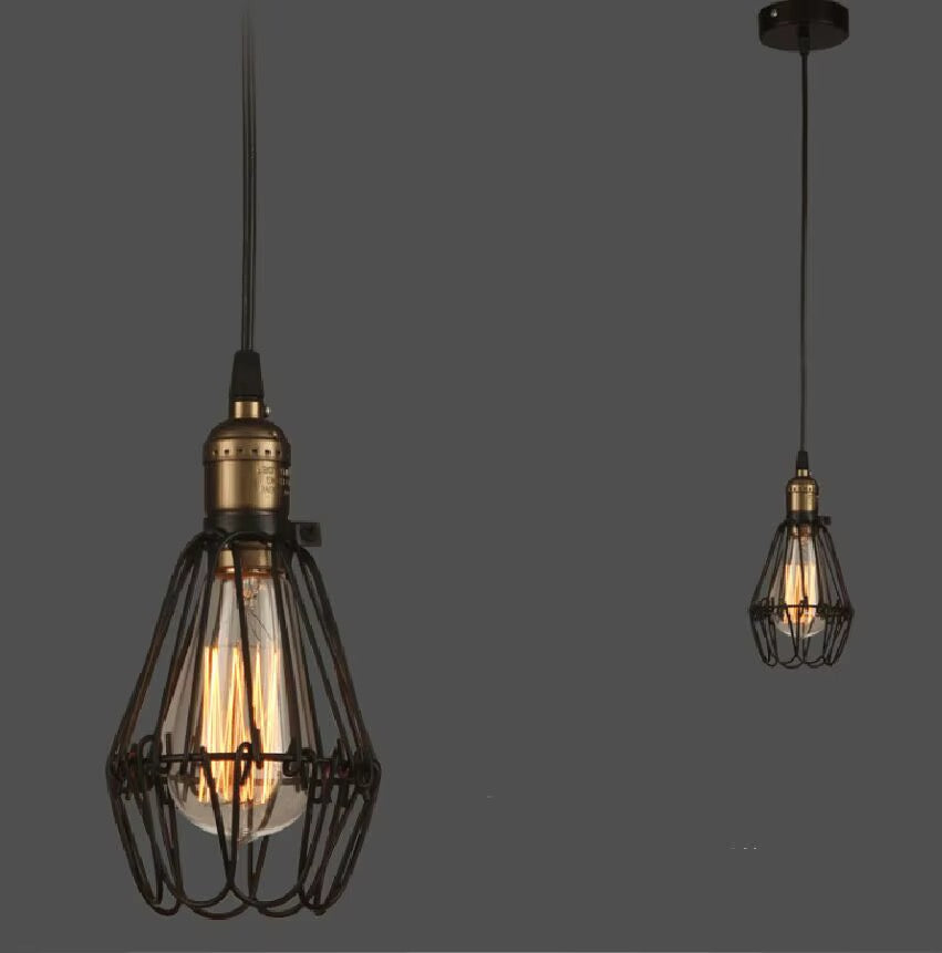Industrial Black Wire Cage Edison Pendant Light