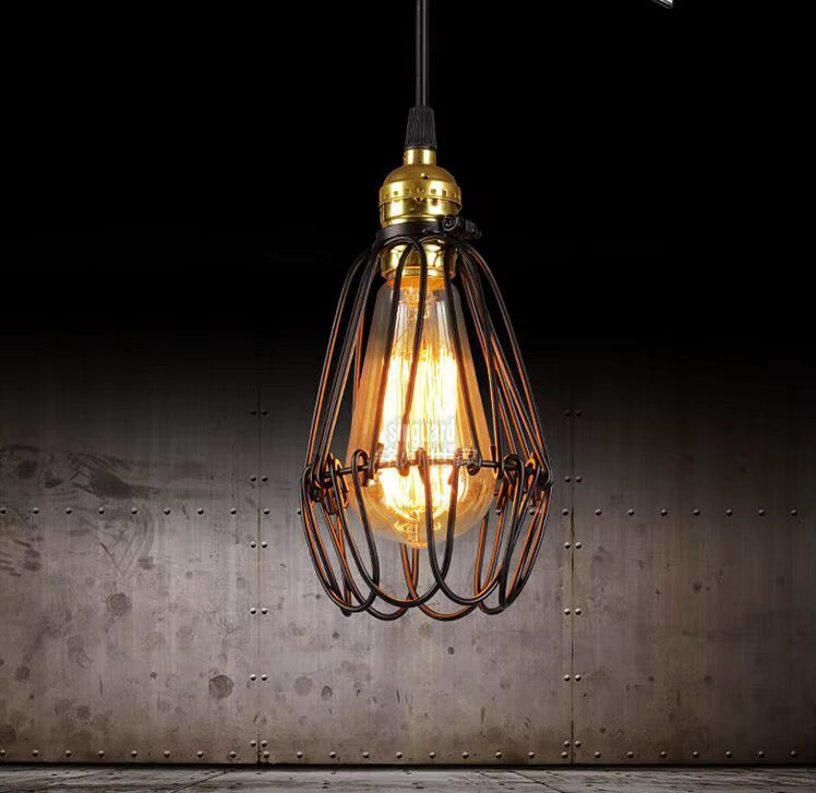 Industrial Black Wire Cage Edison Pendant Light
