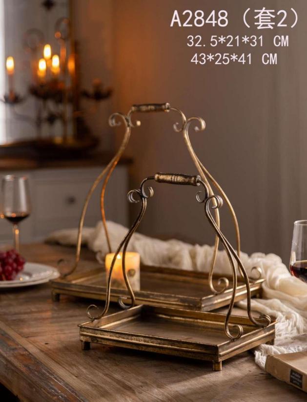 Set of 2 Vintage Gold Serving Stands