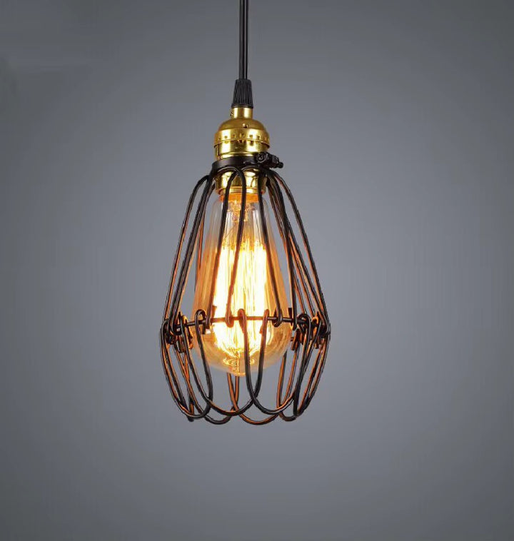 Industrial Black Wire Cage Edison Pendant Light