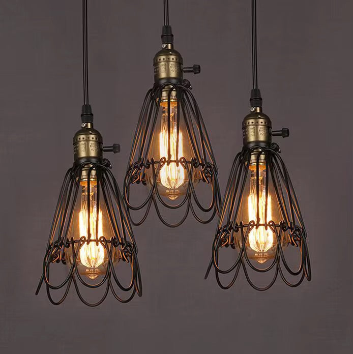 Industrial Black Wire Cage Edison Pendant Light