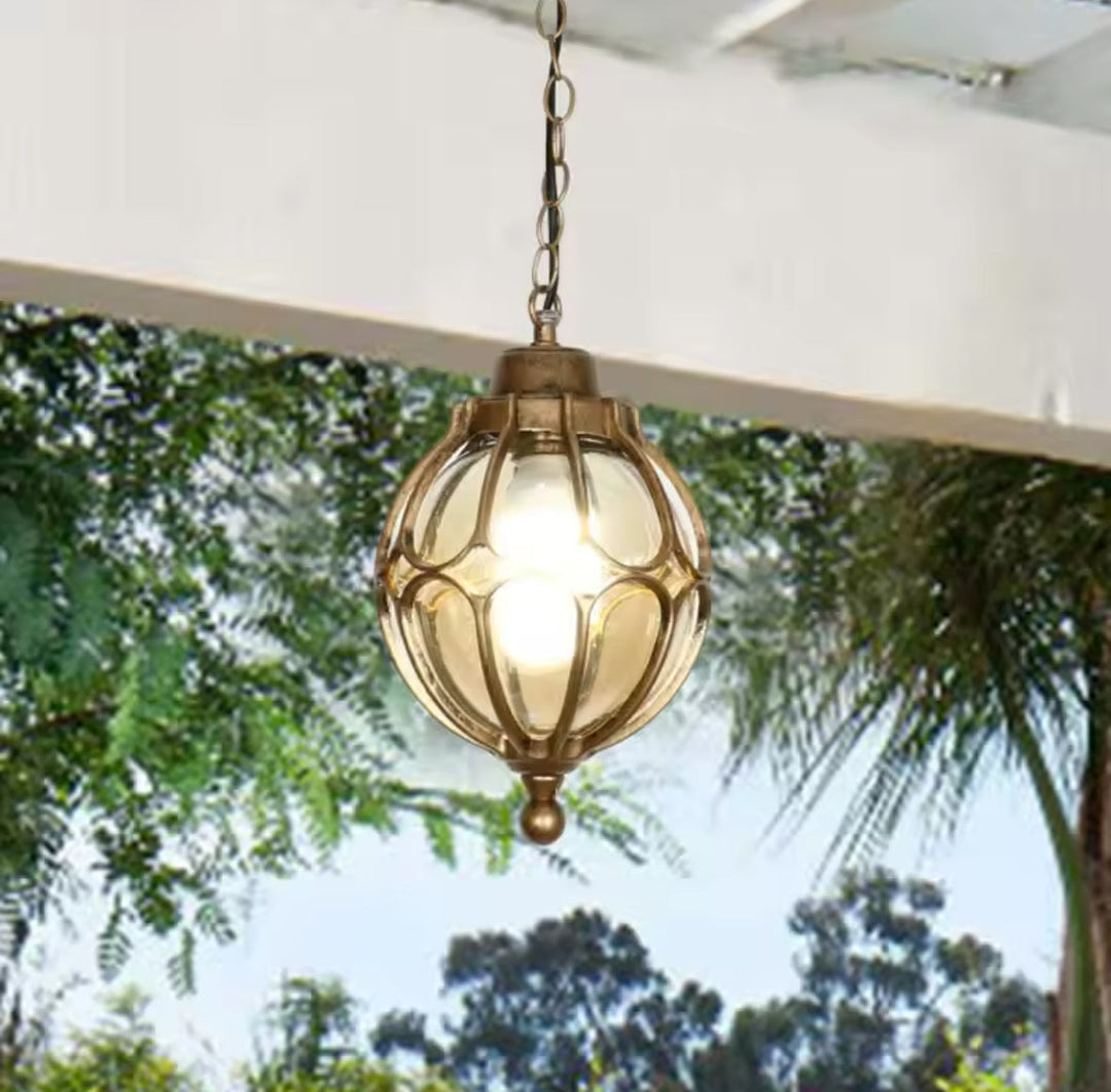 Vintage Globe Pendant Light with Black Metal Cage