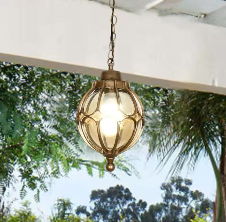 Vintage Globe Pendant Light with Black Metal Cage