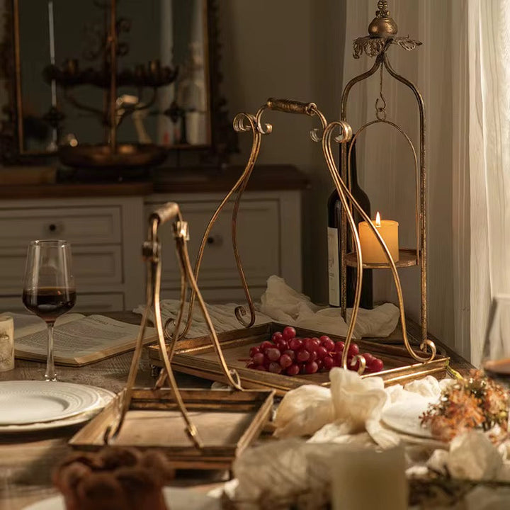 Set of 2 Vintage Gold Serving Stands