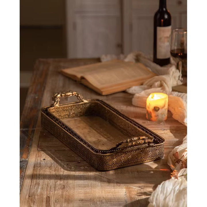 Antique Gold Embossed Rectangular Tray