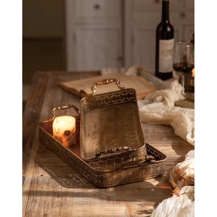 Antique Gold Embossed Rectangular Tray