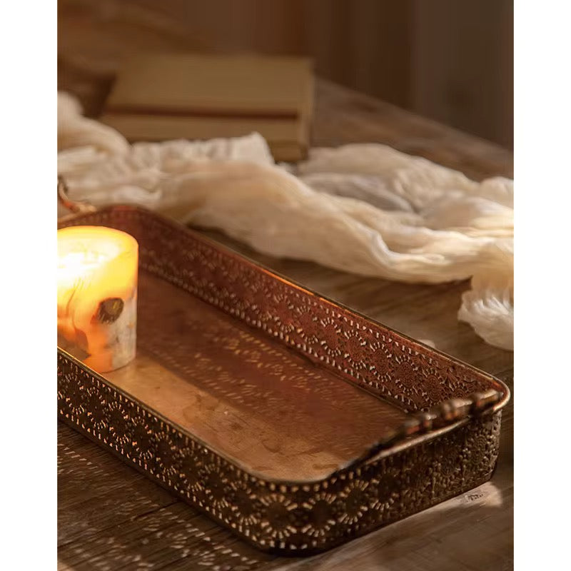 Antique Gold Embossed Rectangular Tray