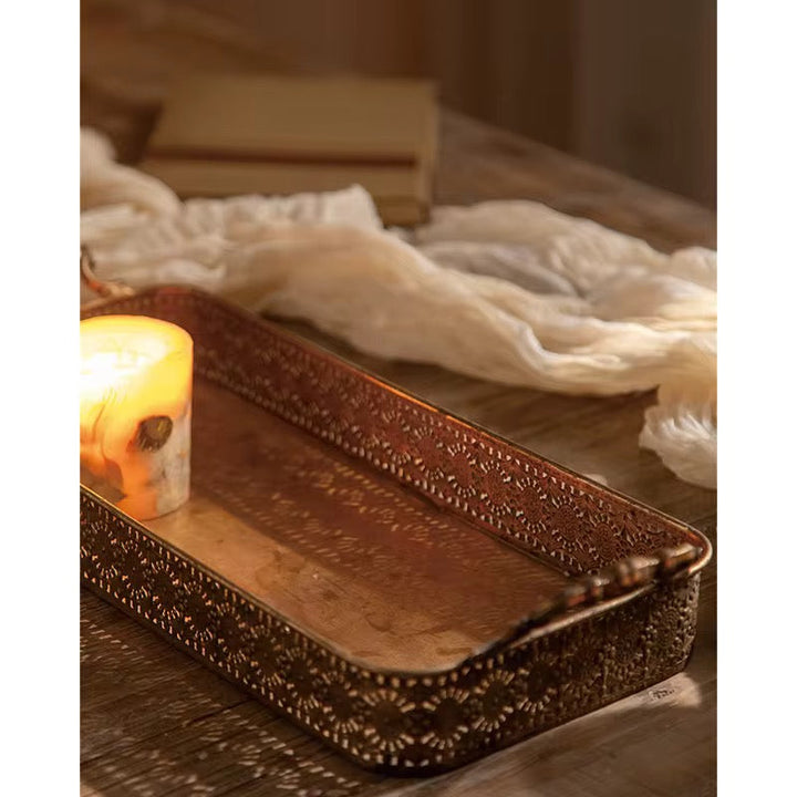 Antique Gold Embossed Rectangular Tray