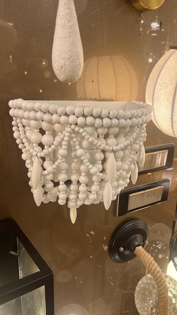 Bohemian Beaded Wall Sconce with White Wooden Beads