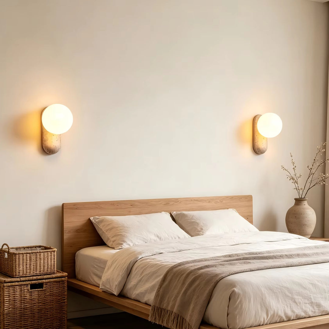 Modern Aged Brass Wall Sconce with Opal Globe