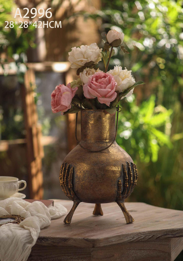 Antique Gold Vase with Sculpted Hands