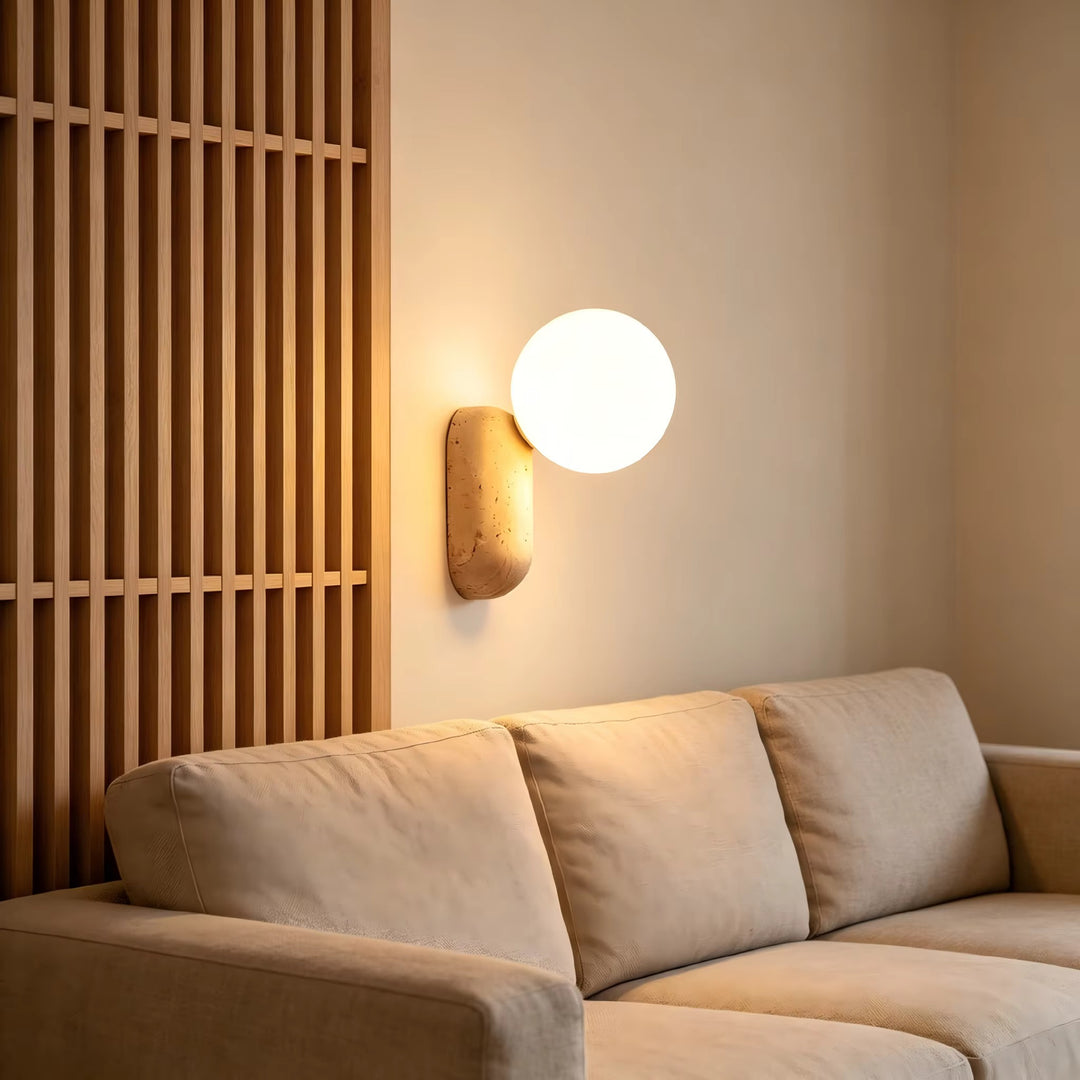 Modern Aged Brass Wall Sconce with Opal Globe