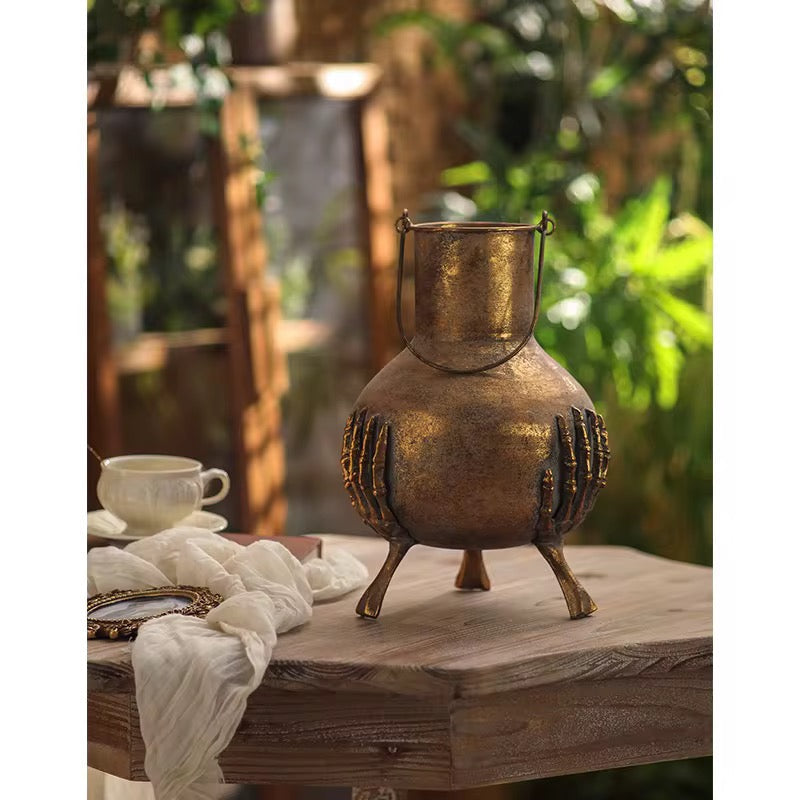 Antique Gold Vase with Sculpted Hands