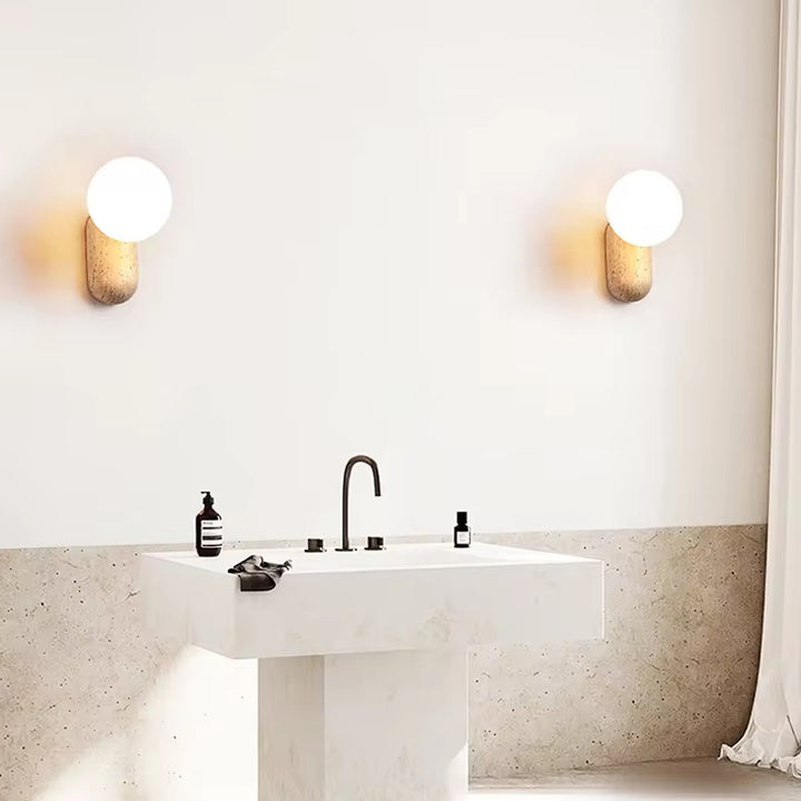 Modern Aged Brass Wall Sconce with Opal Globe