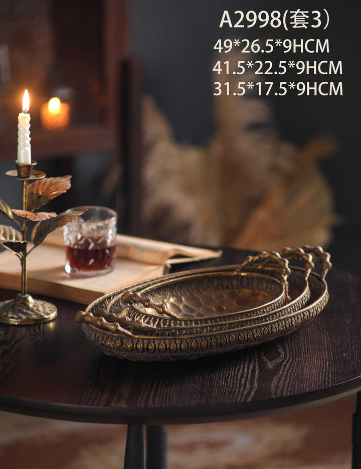 Set of 3 Antique Gold Oval Trays